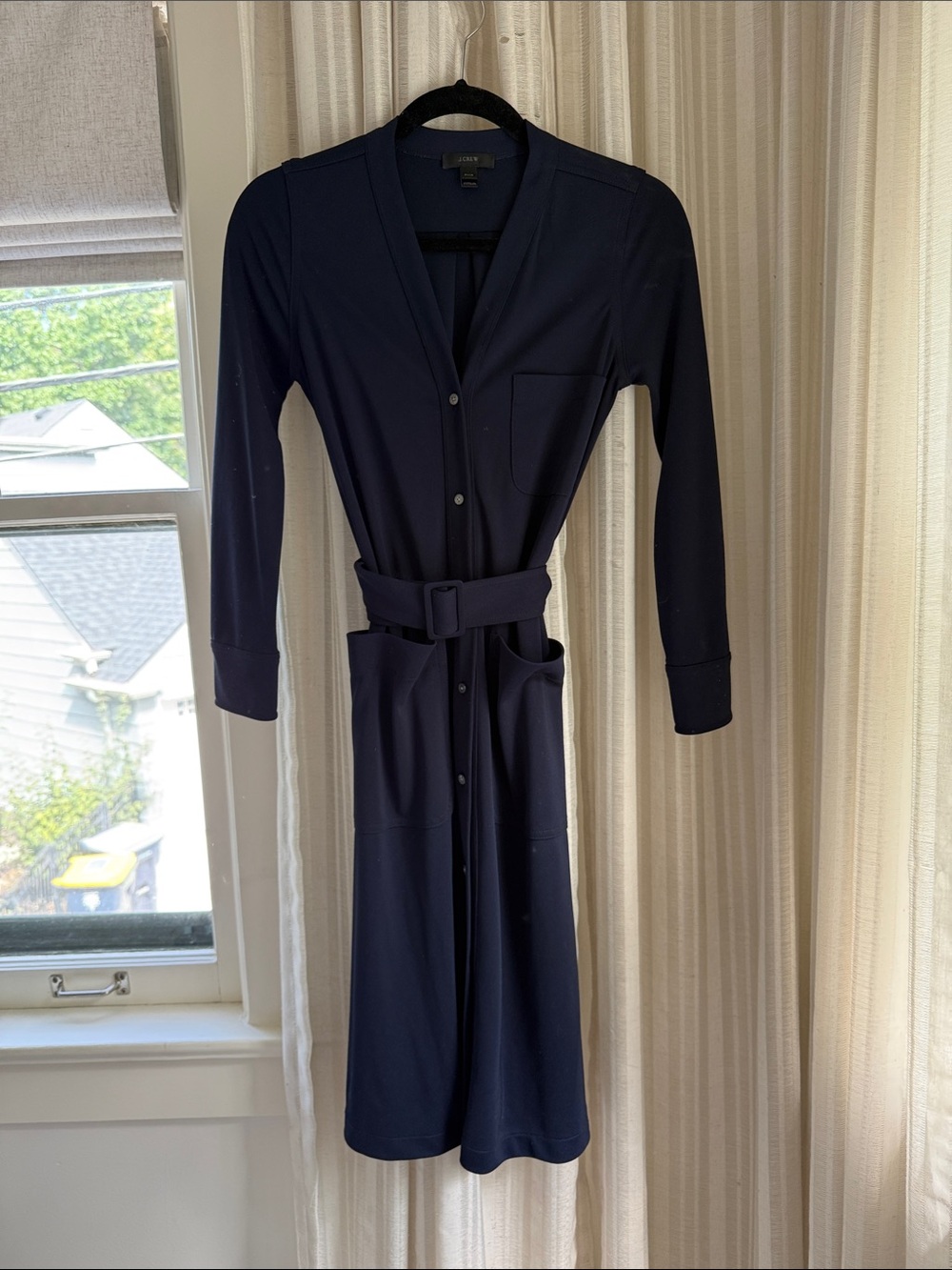 Jcree Navy Long-Sleeve Belted midi Shirt Dress